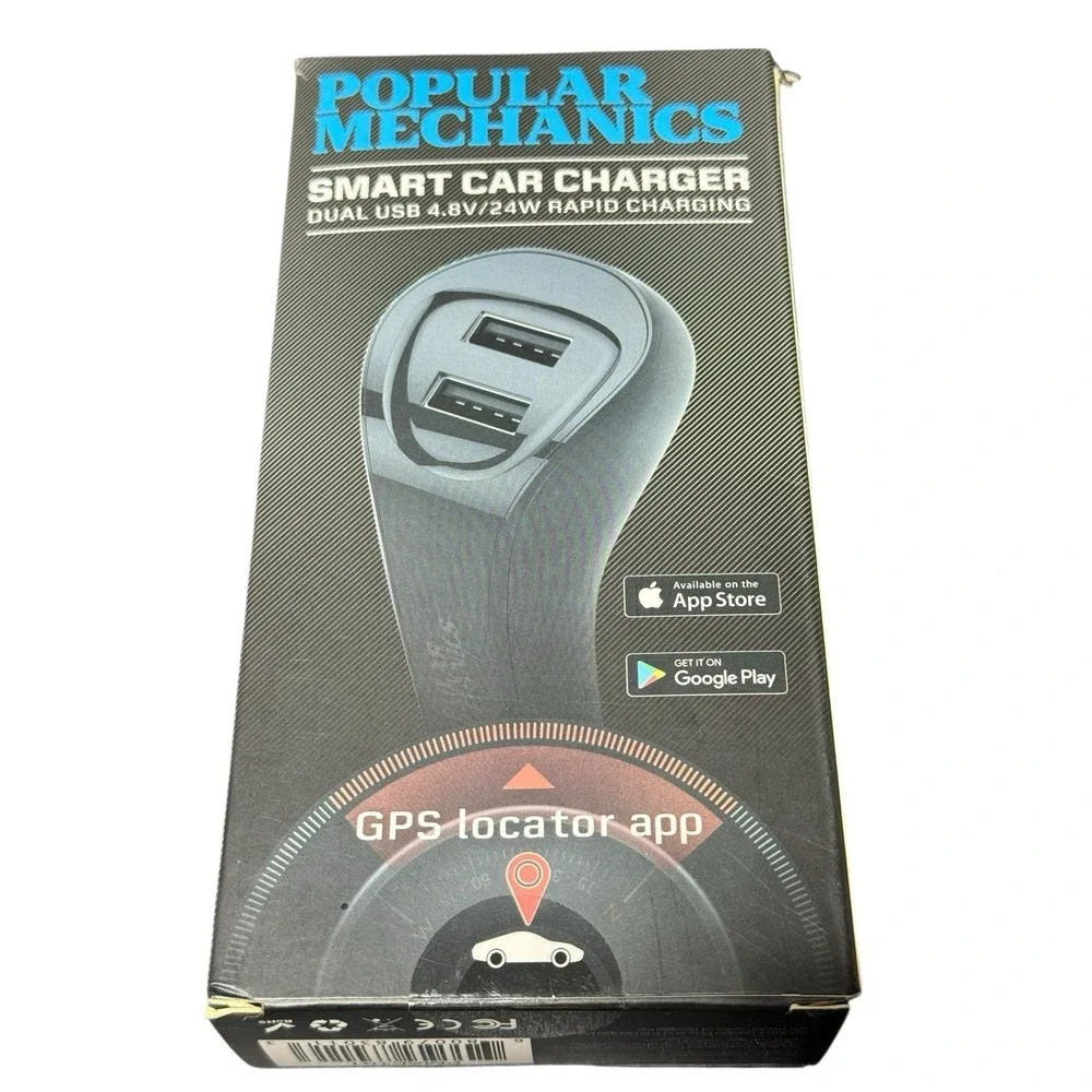 Popular Mechanics Smart Car Charger Dual USB Rapid Charging GPS Locator App
